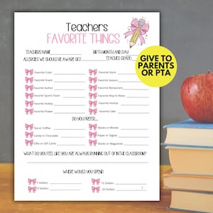 Lehrer Lieblings Dinge Übersicht, Lieblings Dinge Lehrer Liste, Lehrer Fragebogen Favoriten, Lehrer Favoriten Liste Printable