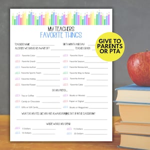 Lieblingssachen Lehrerliste, Lehrerfavoritenbefragung, Lehrerfragebogen Favoriten, Lehrerfavoritenliste Printable