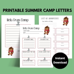 Cartas do acampamento, Carta de acampamento de verão, Acampamento para dormir fora, Diário de acampamento de verão para imprimir, Cartas de acampamento, Papelaria de acampamento de verão, Escoteiro