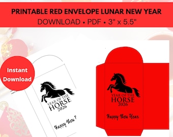 Lunar New Year Red Envelope, Chinese New Year 2026, Lunar New Year Party Printable, Red Envelope for Lunar New Year 2026