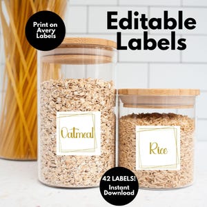 Gold Pantry Labels, Printable Pantry Stickers, Kitchen Organization, Minimalist Pantry Label, Pantry Organization, EDITABLE Pantry Label