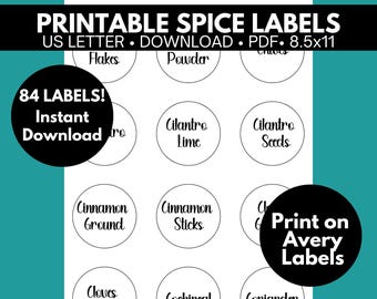 Spice Jar Labels Printable, Seasoning Labels, Round Spice Jar Labels, Pantry Labels Printable, Baking Label, Kitchen Labels, Spice Labels