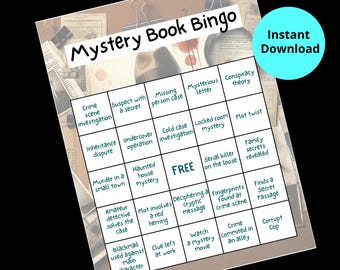Boekenclubspellen Boekenuitdaging, boekenclubactiviteit, leesuitdaging, boekenclubideeën, boekenliefhebberspel, afdrukbare mysterieboekenbingo, leesuitdaging, boekenclubspellen