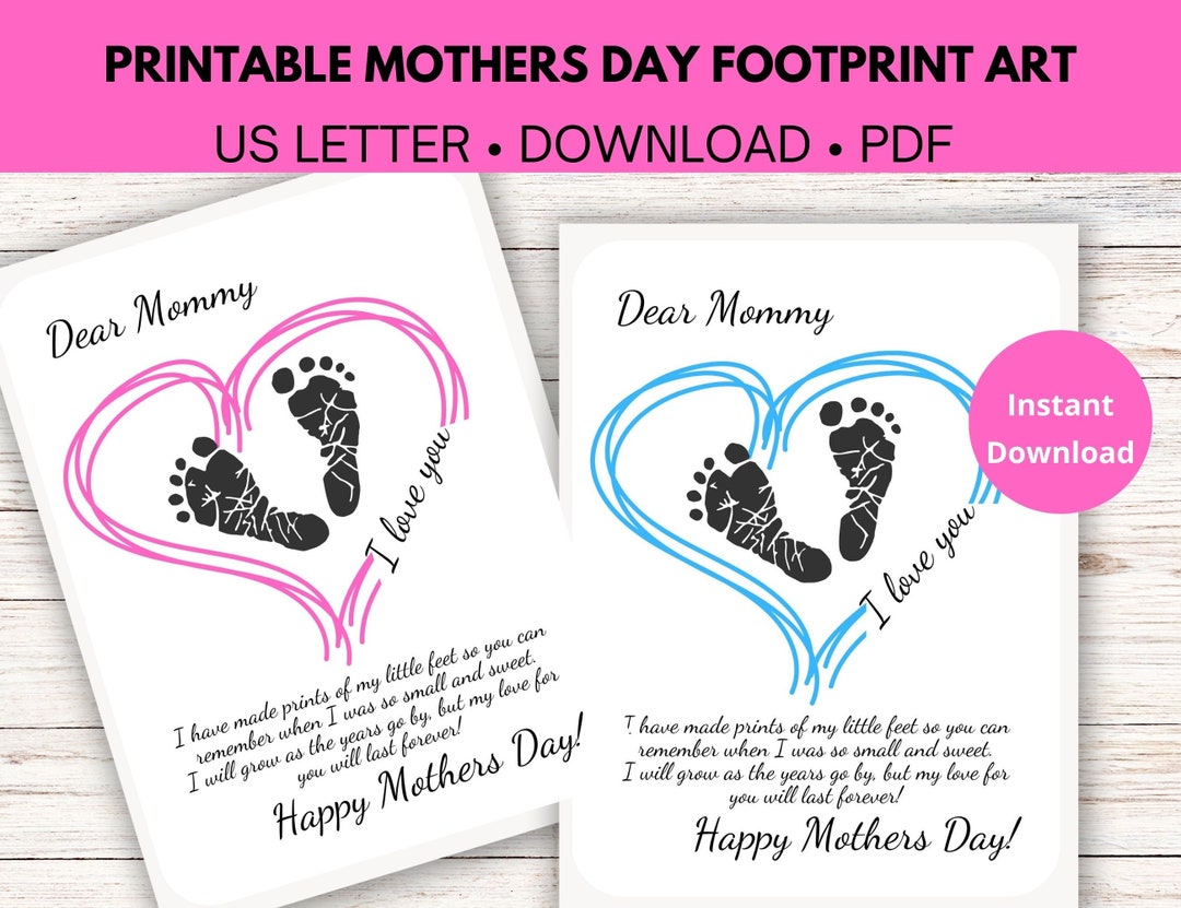Footprint MOTHERS DAY Art Printable Footprint Art Keepsake - Etsy