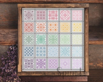 Rainbow Blackwork Sampler, Printable PDF, Instant Download, Blackwork Pattern, Cross Stitch.