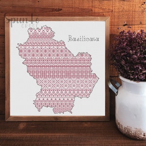 Blackwork Map, Basilicata, Printable PDF, Instant Download, Blackwork Pattern, Cross Stitch.