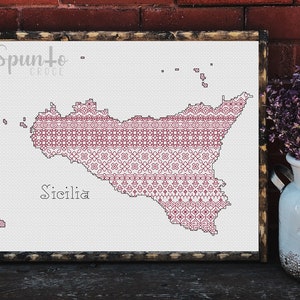 Blackwork Map, Sicily, Printable PDF, Instant Download, Blackwork Pattern, Cross Stitch.