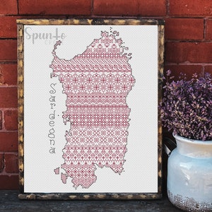 Blackwork Map, Sardinia, Printable PDF, Instant Download, Blackwork Pattern, Cross Stitch.