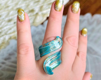Glass Spiral Ring feat Aventurine and Gold Leaf