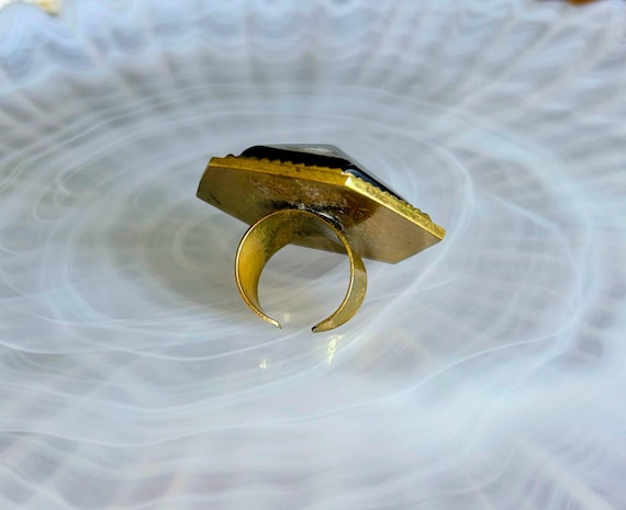 Statement Pyramid-Cut Onyx Ring with Hexagonal Be… - image 4