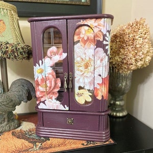 jewelry box, purple antique jewelry box, floral jewelry box, upcycled jewelry box, music jewelry box, wooden jewelry box,