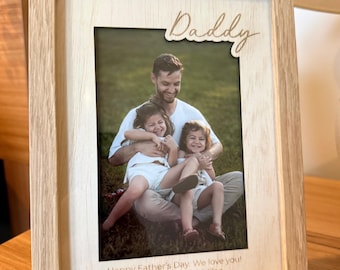 Personalised Father’s Day Photo Frame, Engraved Wooden Dad Gift, Poppy, Nonno, Grandpa, Custom