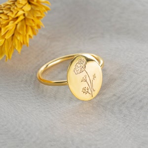 Personalized Birth Flower Ring | Custom Dainty Ring | Everyday Statement Ring | Stacking Ring | Minimalist Stacking Ring | Engraved Ring