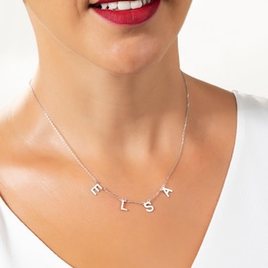 Colar de letras em prata esterlina, colar com letras de nome preenchido com ouro, colar com letras personalizadas em ouro, colar com letras preenchidas com ouro