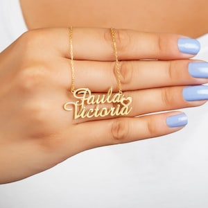 Collar de dos nombres. Collar de nombre de oro. Collar de nombre diminuto. Collar de doble nombre. Collar de nombre de pareja. Collar de nombre de dos capas