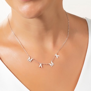 Colar da mamãe, colar com letras da mamãe, colar inicial para a mamãe, colar com nome em ouro 14k, joias personalizadas, presente de natal