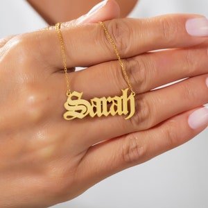 18K Old English Name Necklace / Custom Name Necklace / Old English Name Necklace Gold Curb Chain / Personalized Gifts / Bridesmaid gifts