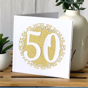 50e verjaardagskaart SVG | Verjaardagsvieringen | Jubileum | Cricut | Uitgesneden kaart | Kaarten maken | Commercieel gebruik: gratis envelopsjabloon