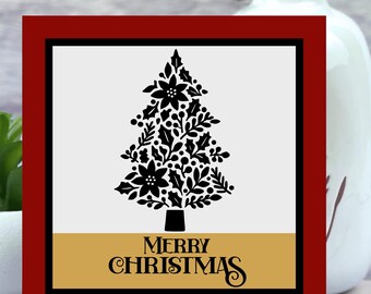 クリスマスツリーカード SVG | メリークリスマス | レイヤードSVG | SVGファイル Cricut | カードとビニールカード | 無料封筒テンプレート