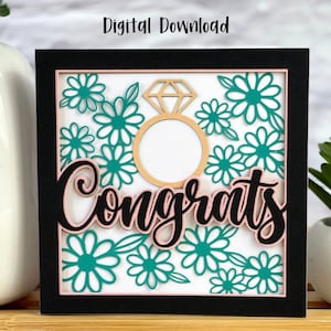 Carte de fiançailles marguerites SVG | Célébrations | SVG en couches | Cricut | en carton découpé | Se fiancer | Utilisation commerciale - Modèle d'enveloppe gratuit