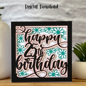 Joyeux 25e anniversaire carte SVG | Célébrations | Jalon | en carton découpé | Fabrication de cartes | Utilisation commerciale - Modèle d'enveloppe et de carte gratuit