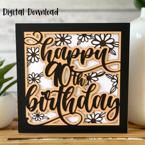 Joyeux 90e anniversaire carte SVG | Célébrations d'anniversaire | SVG en couches | Anniversaire marquant | Utilisation commerciale - Modèle d'enveloppe gratuit