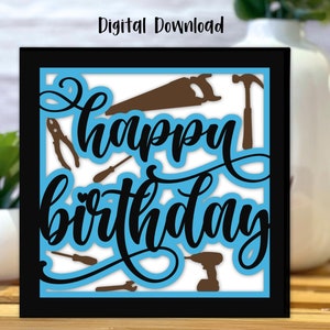 Joyeux anniversaire carte outils SVG | Célébrations d'anniversaire | SVG en couches | Cricut | en carton découpé | Utilisation commerciale - Modèle d'enveloppe gratuit