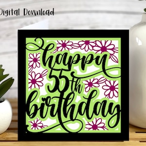 Happy 55th Birthday Card Daisies SVG | Birthday Celebrations | Layered SVG | Cricut | Cut Out Card | Commercial Use - Free Envelope Template