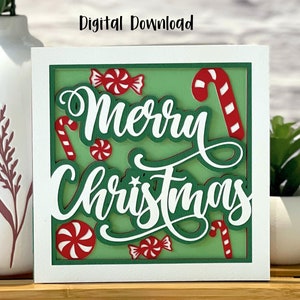 Carte de Noël Cannes de bonbon SVG | Joyeux Noël | SVG en couches | Fichiers SVG Cricut | en carton découpé | Utilisation commerciale - Modèle d'enveloppe gratuit