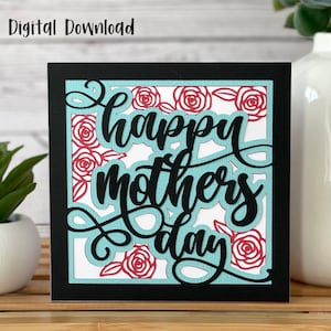 Tarjeta del Día de la Madre con rosas SVG / Celebraciones / SVG en capas / Tarjeta recortable / Creación de tarjetas / Uso comercial - Plantilla de sobre gratis