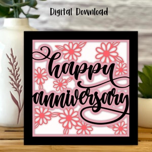 Happy Anniversary Card Daisies SVG | Celebrations | Layered SVG | Cricut | Cut Out Card | Commercial Use - Free Envelope & Card Templates