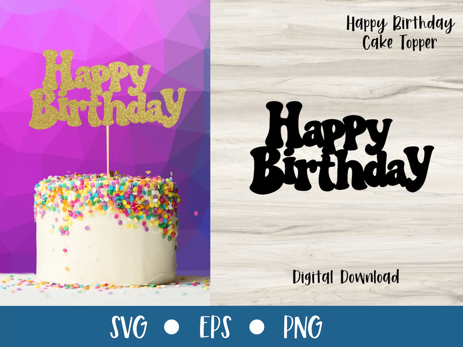 Happy Birthday Cake Topper BUNDLE of 6 Cake Toppers SVG - Etsy