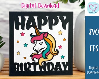 Happy Birthday Unicorn Card SVG | Birthday Celebrations | Layered SVG | Cricut | Cut Out Card | Commercial Use - Free Envelope Template