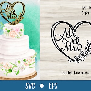 topo de bolo senhor e senhora | Em forma de coração | Arquivos SVG para Cricut | Arquivo em camadas | Casamentos e Festas | Uso comercial
