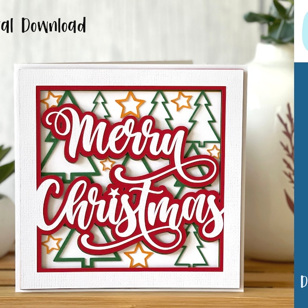 Christmas Card Trees SVG | Merry Christmas | Layered SVG | SVG Files Cricut | Cut Out Card | Commercial Use - Free Envelope Template