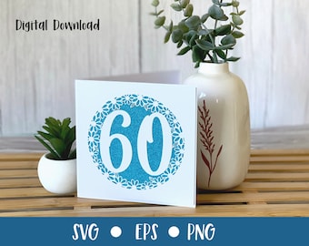 60th Birthday Card SVG | Birthday Celebrations | Anniversary | Cricut | Cut Out Card | Card making | Commercial Use - Free Envelope Template
