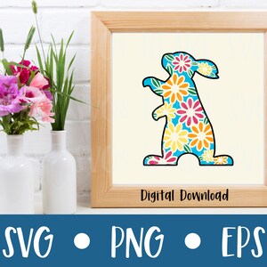 Lapin de Pâques floral en couches 3D SVG | Cadeau ou carte de Pâques | Boîte fantôme lapin de Pâques | Fichiers SVG pour Cricut | Fichier de découpe 3D | Utilisation commerciale
