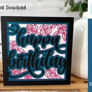 Gelukkige verjaardagskaart rozen SVG | Verjaardagsvieringen | Gelaagde SVG | Cricut | Uitgesneden kaart | Commercieel gebruik - Gratis envelopsjabloon