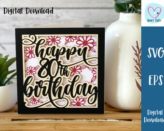 Happy 80th Birthday Card SVG | Birthday Celebrations | Layered SVG | Cut Out Card | Milestone Birthday | Commercial Use - Envelope Template