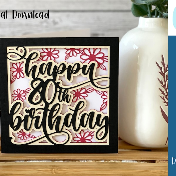 Happy 80th Birthday Card SVG | Birthday Celebrations | Layered SVG | Cut Out Card | Milestone Birthday | Commercial Use - Envelope Template
