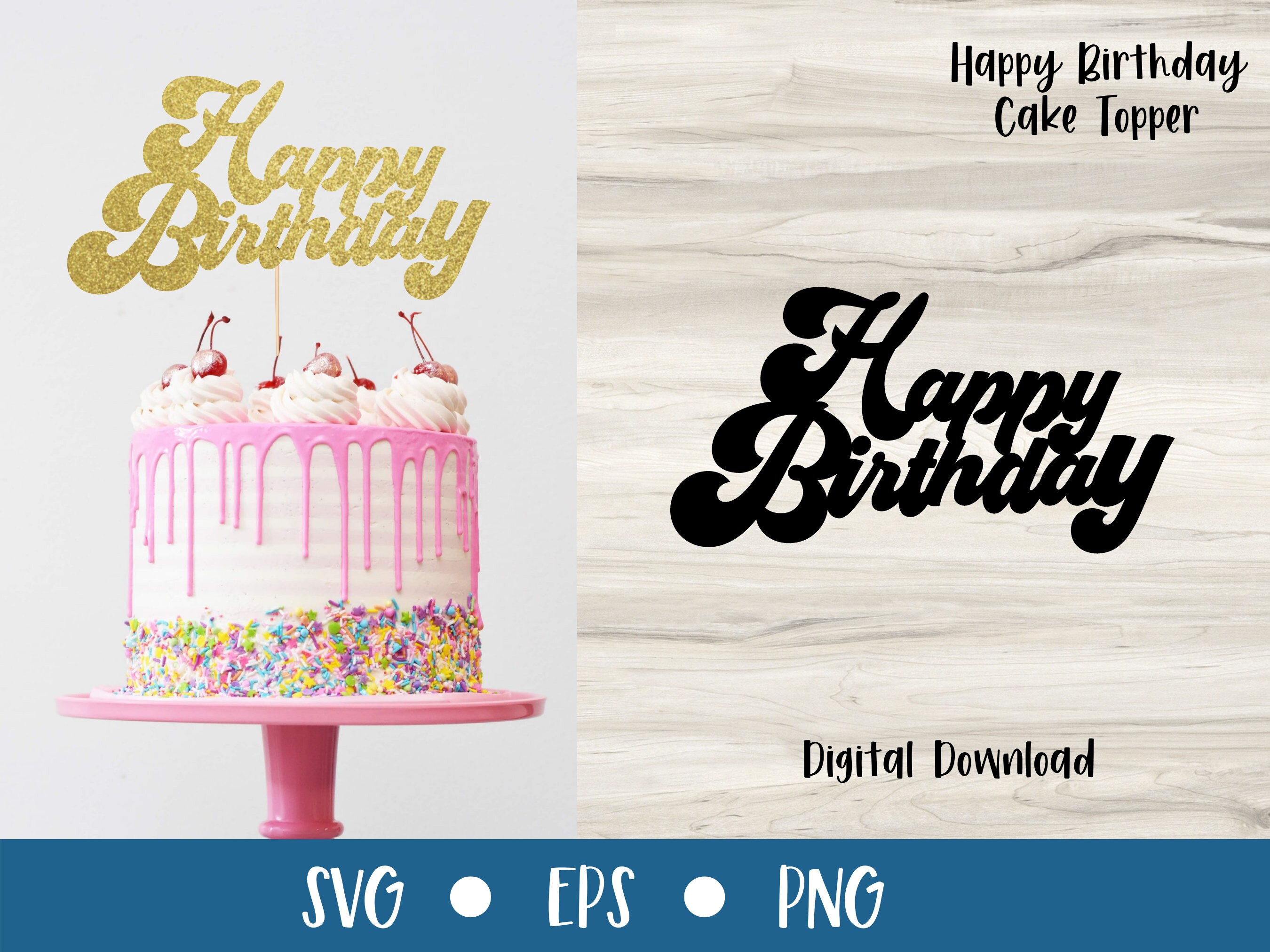 Happy Birthday Cake Topper BUNDLE of 6 Cake Toppers SVG - Etsy