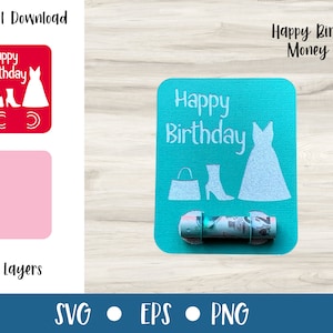 Buon compleanno soldi carta vestiti/celebrazioni di compleanno/file SVG Cricut/file a strati/carta ritagliata con porta soldi/uso commerciale