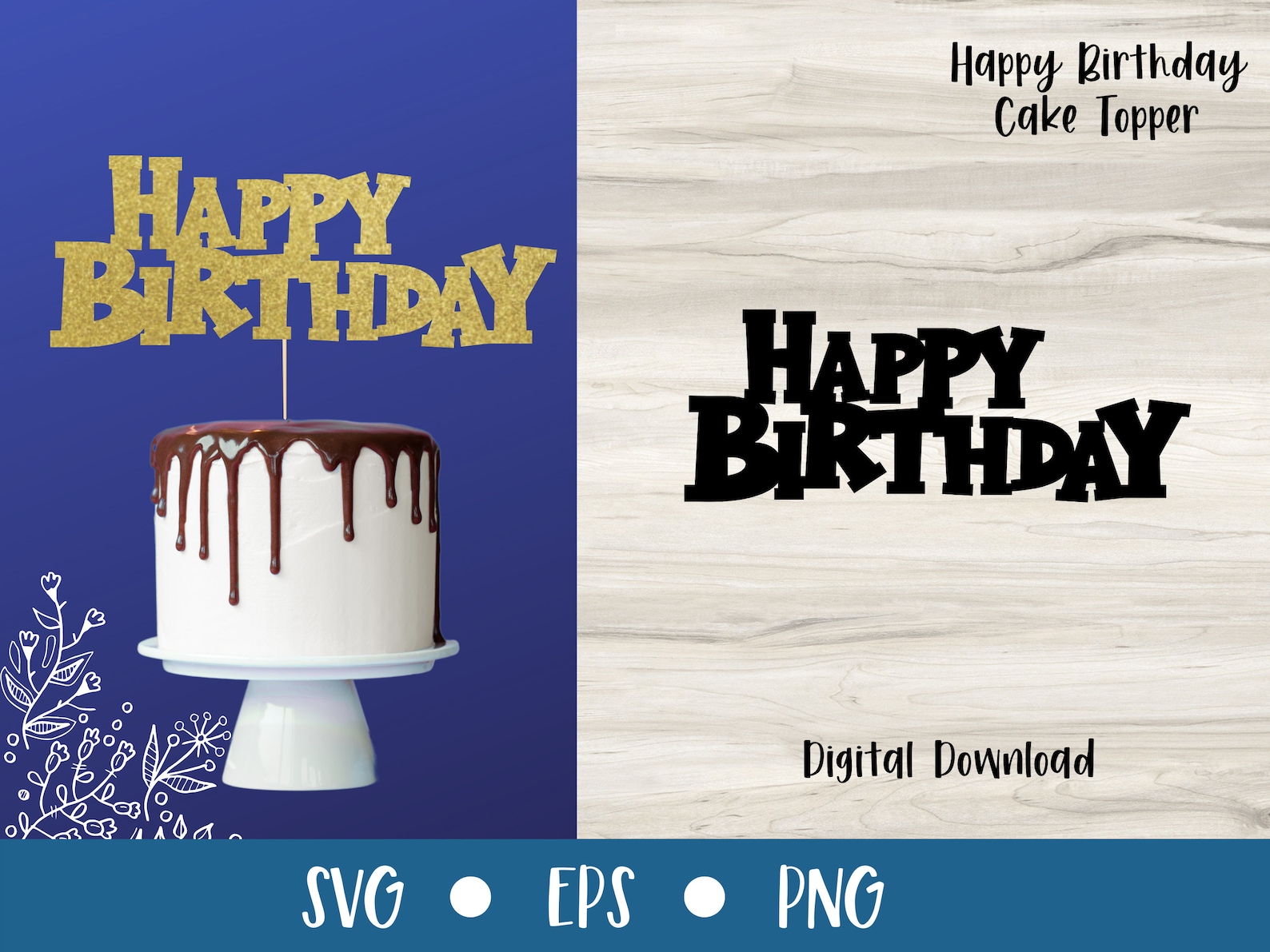 Happy Birthday Cake Topper BUNDLE of 6 Cake Toppers SVG - Etsy
