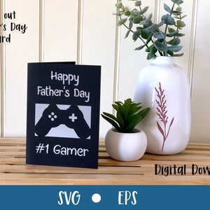 Tarjeta del Día del Padre / Jugador # 1 / Archivos SVG para Cricut / Tarjeta en capas / Tarjeta recortada con inserto / Video Gamer / Uso comercial