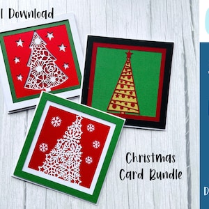 Kerstkaart SVG-bundel | 3 kerstkaart-SVG's | Vrolijk kerstfeest | Uitgesneden kaart | Kaarten maken | Commercieel gebruik: gratis envelopsjabloon
