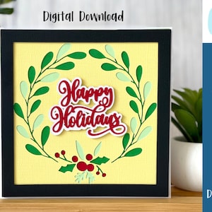 Carta di buone feste SVG con ghirlanda / Natale / SVG a strati / File SVG Cricut / Carta ritagliata / Uso commerciale - Modello di busta gratuito