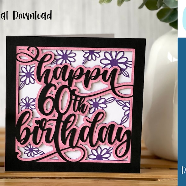 Happy 60th Birthday Card SVG | Birthday Celebrations | Layered SVG | Cricut | Cut Out Card | Commercial Use - Free Envelope Template