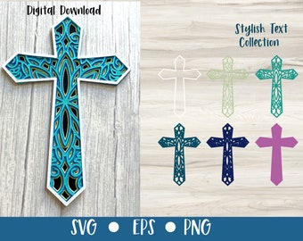 Layered Cross | Easter Gift | 3D Paper Craft | 6 Layers | SVG Files for Cricut | 3D Cut File | Commercial Use