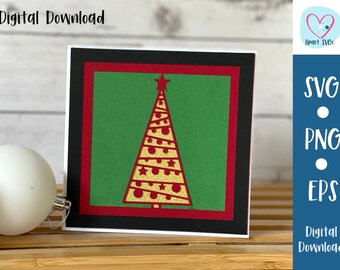 Christmas Card SVG | Christmas Tree with Baubles | Merry Christmas | Cut Out Card | Card making | Commercial Use - Free Envelope Template