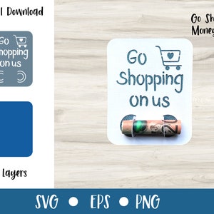 Vai a fare shopping su di noi Money Card / Feste di compleanno / File SVG per Cricut / File a strati / Carta ritagliata con porta soldi / Uso commerciale